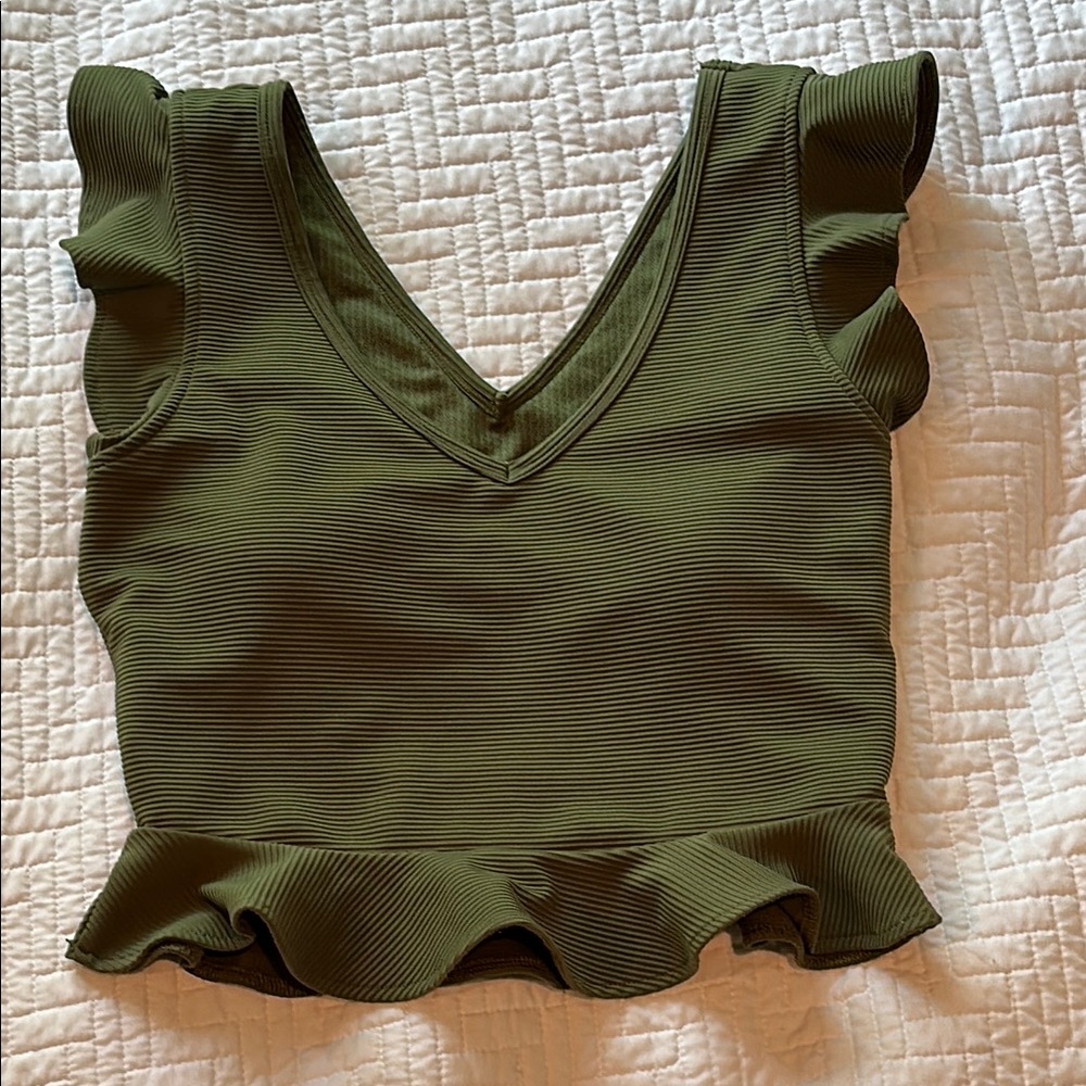 Sincerely Jules Olive Green Ruffled Top Size S